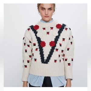 Zara Floral Crotchet Sweater